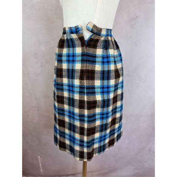 Vintage Mod Plaid Wool Skirt 1970s - Picture 2 of 5
